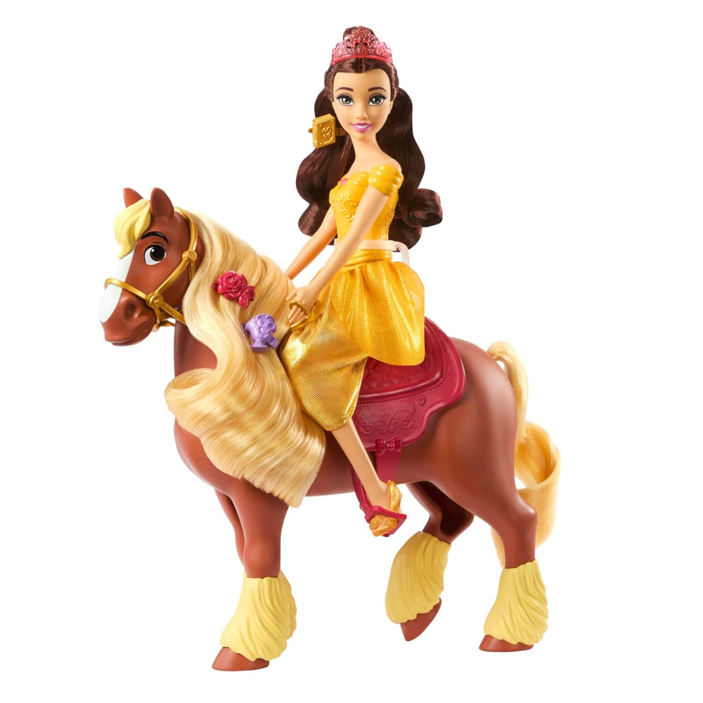 Disney Mattel Princess Toys, Belle Fashion Doll & Philippe Horse with Saddle, Brushable Mane & Tail & 4 Styling Accessories, Inspired by Movie