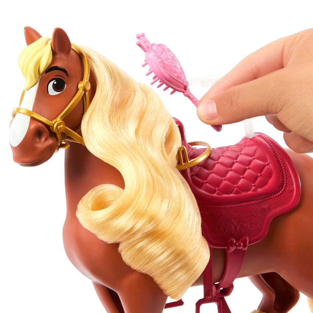 Disney Mattel Princess Toys, Belle Fashion Doll & Philippe Horse with Saddle, Brushable Mane & Tail & 4 Styling Accessories, Inspired by Movie